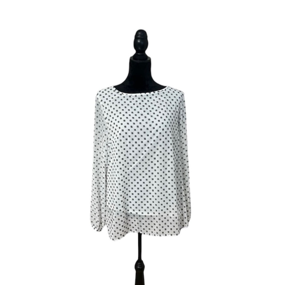 Nine West Women's Blouse Long Sleeve Black White Size Large
